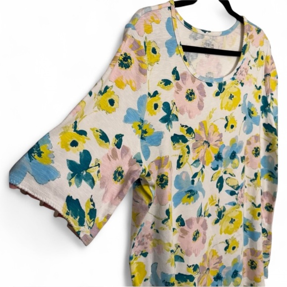 Time and Tru Floral Long Sleeve Top - Pink, Yellow, Blue - Picture 7 of 8